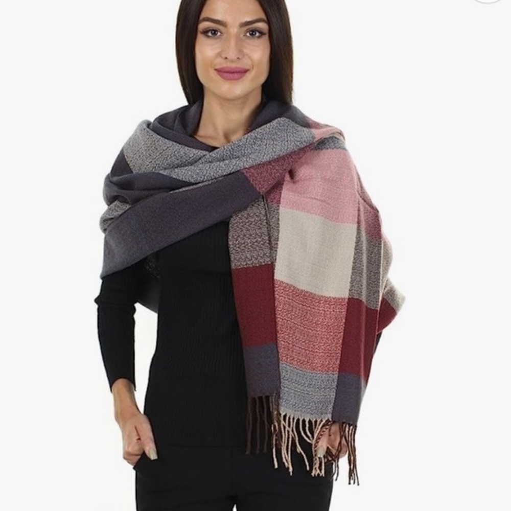 Oversize Checkered Design Blanket Scarf Wrap Shawl
